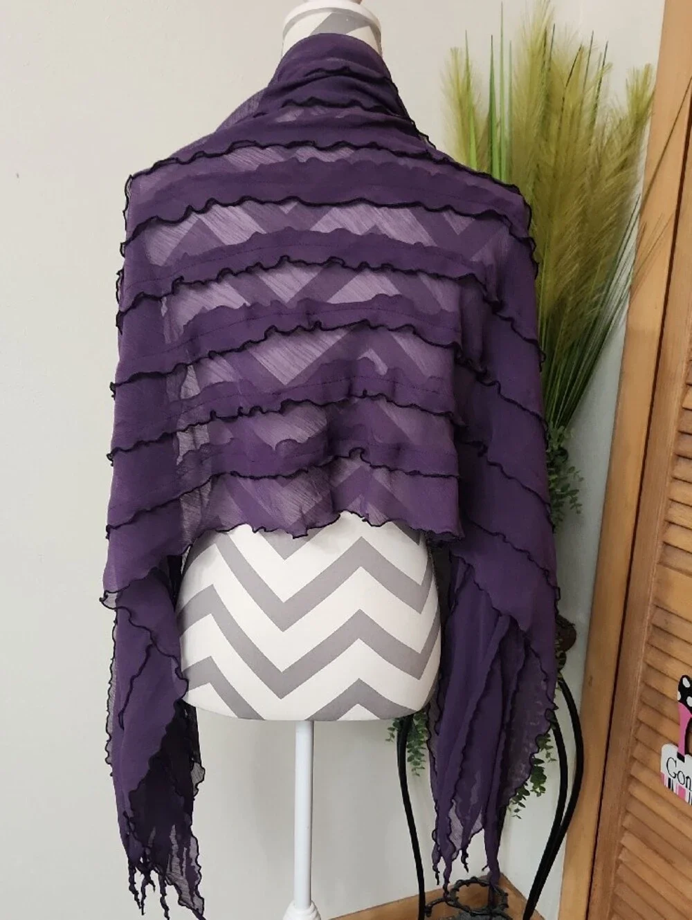 Coldwater Creek Eggplant Purple Scarf with Black Edge
